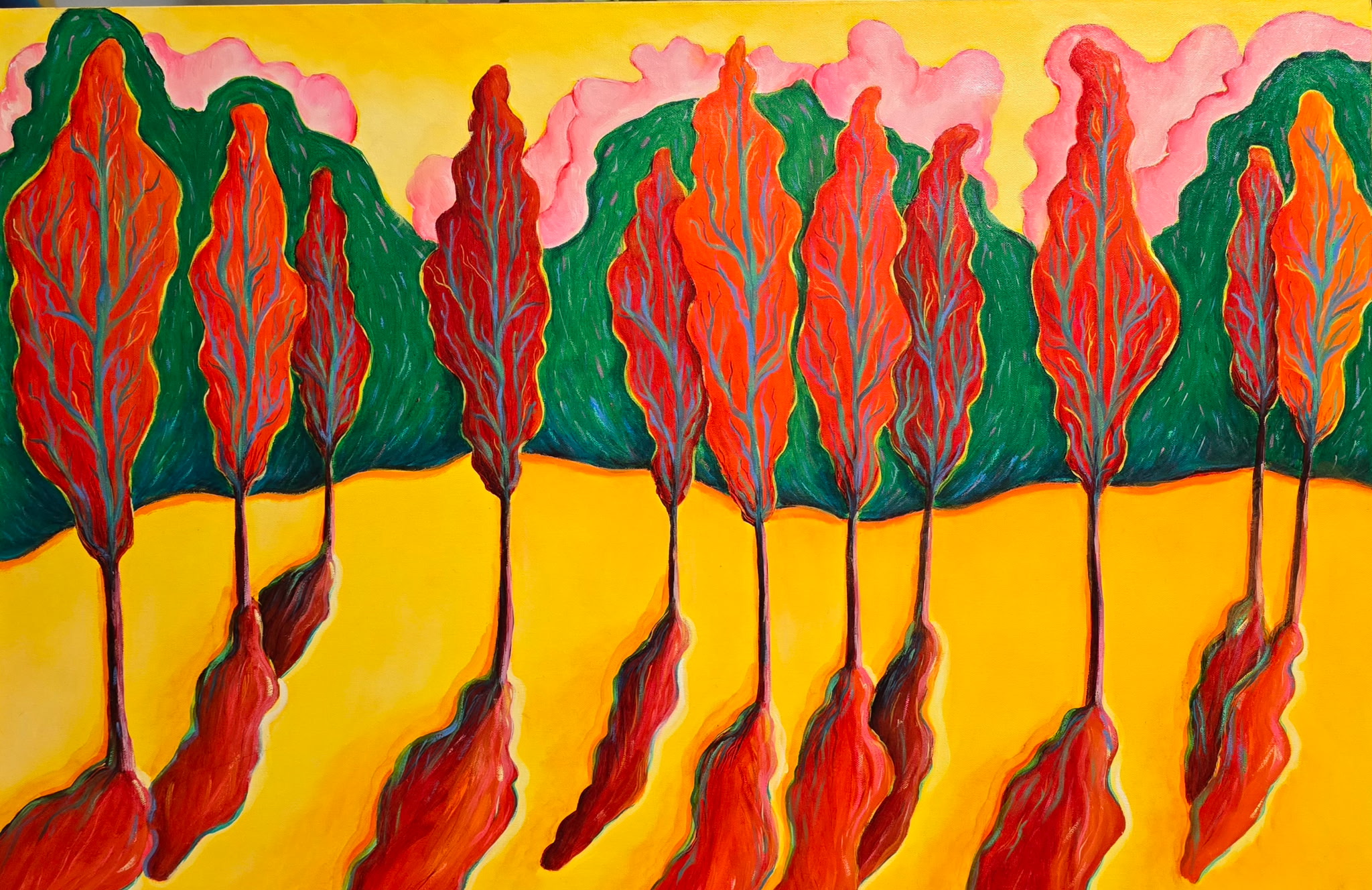 Red Trees and Pink clouds