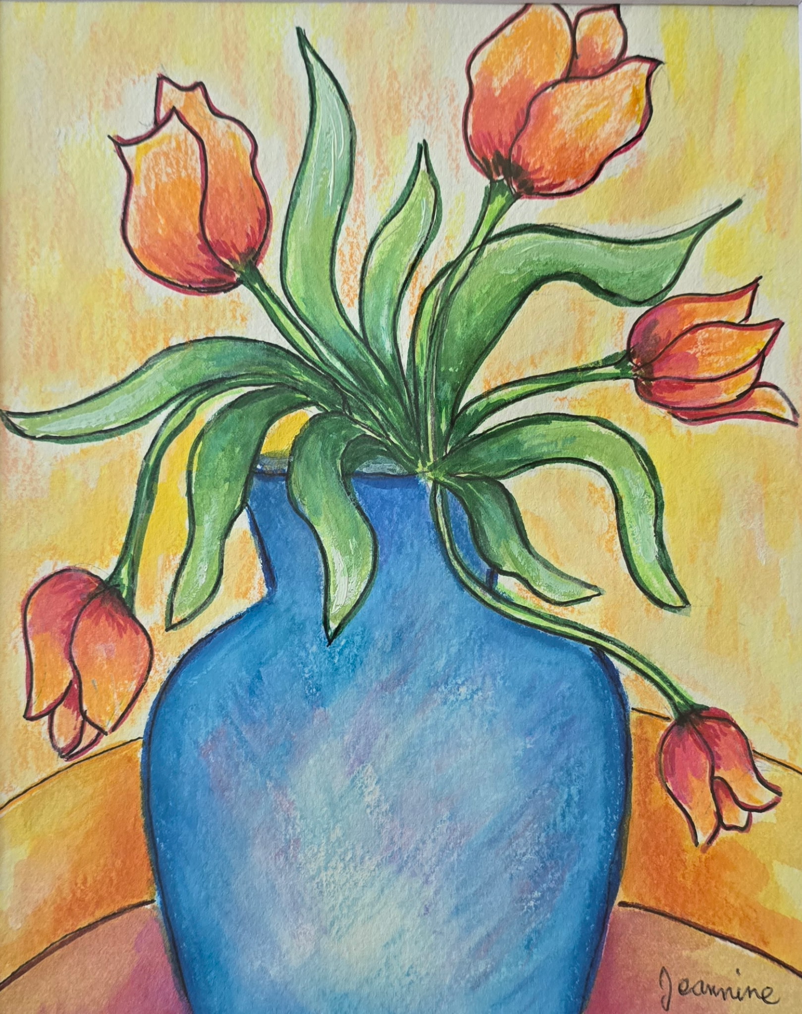 Tulips in Blue Vase